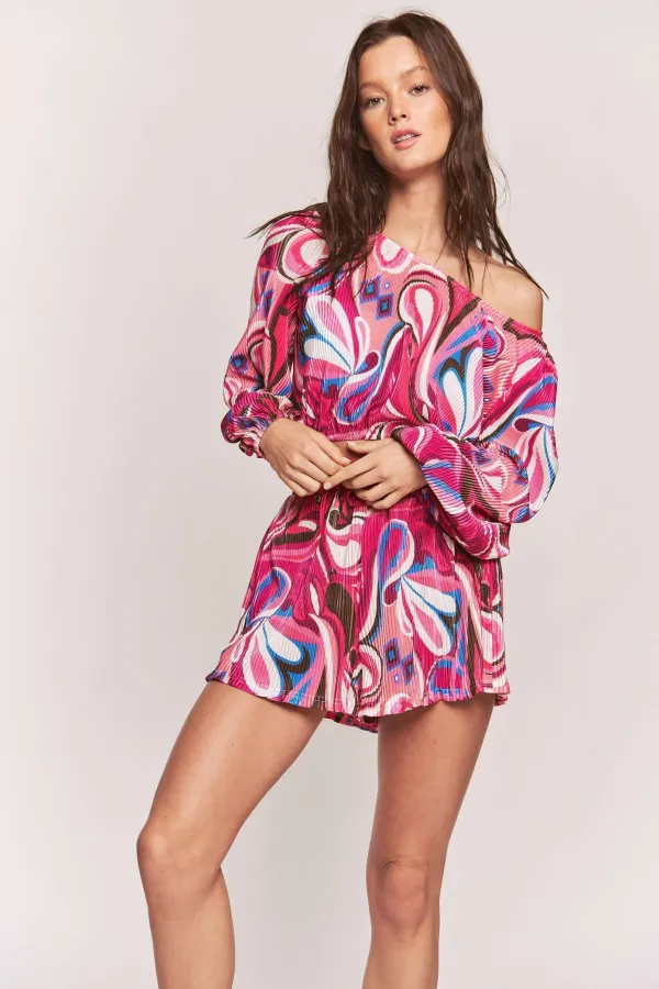 wholesale clothing multi colour print pleated fabric top shorts set hersmine