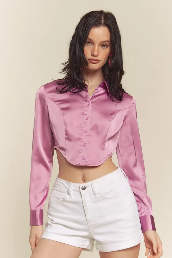 wholesale clothing button down satin top hersmine
