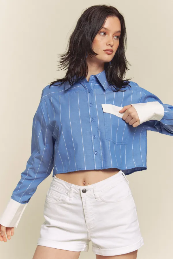 wholesale STRIPED BUTTON DOWN SHIRT WITH CONTRAST POCKET hersmine