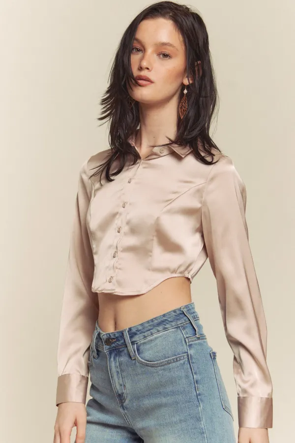 wholesale clothing button down satin top hersmine