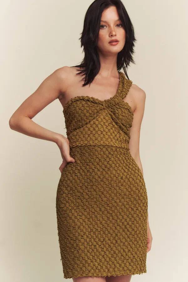 wholesale clothing textured knit one shoulder mini dress hersmine