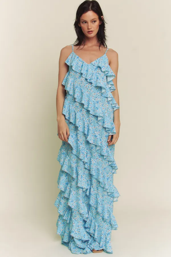 wholesale clothing ditzy floral ruffle detail maxi dress hersmine