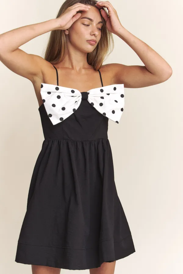 wholesale clothing polka dot bow front mini dress hersmine