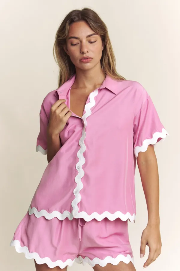 wholesale clothing scallop hem cap sleeve shirt  with shorts set hersmine