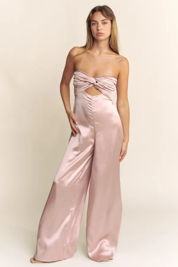 wholesale clothing satin pintucked bust open back wide leg jumpsuit hersmine