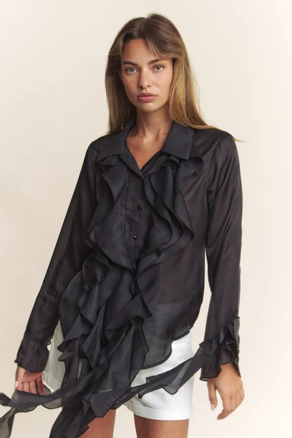 wholesale BUTTON DOWN RUFFLE DETAILED BLOUSE hersmine