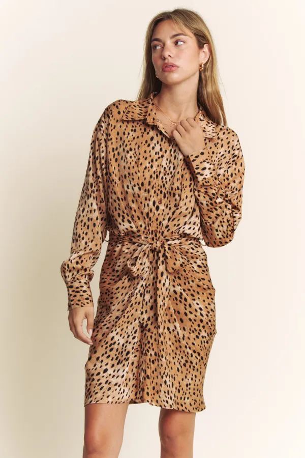 wholesale clothing animal print ruched button down shirt dress hersmine