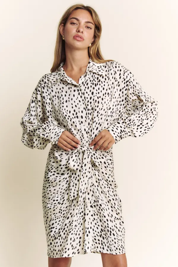 wholesale clothing animal print ruched button down shirt dress hersmine