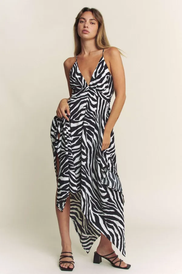 wholesale clothing zebra print unbalance hem dress hersmine