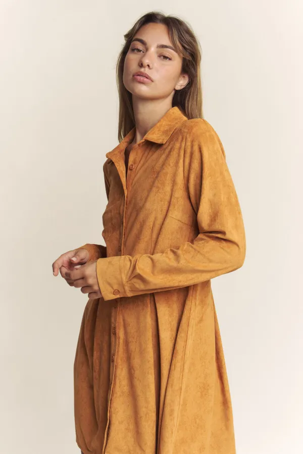 wholesale SUEDE BUTTON DOWN LONG SLEEVE DRESS hersmine