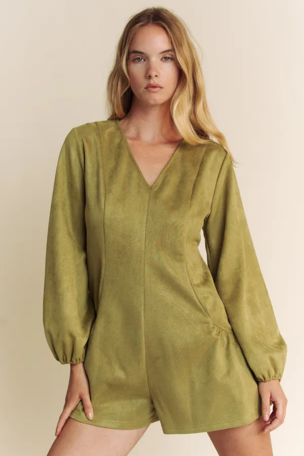 wholesale clothing suede long sleeve side pocked romper hersmine
