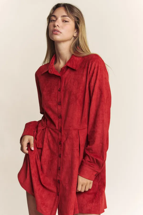 wholesale SUEDE BUTTON DOWN LONG SLEEVE DRESS hersmine