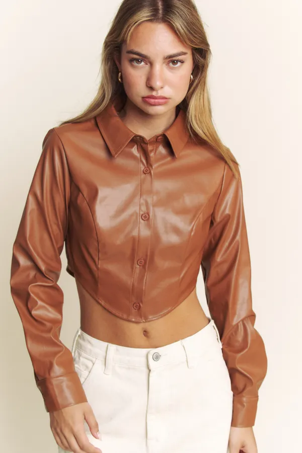 wholesale clothing pu button down long sleeve shirt hersmine