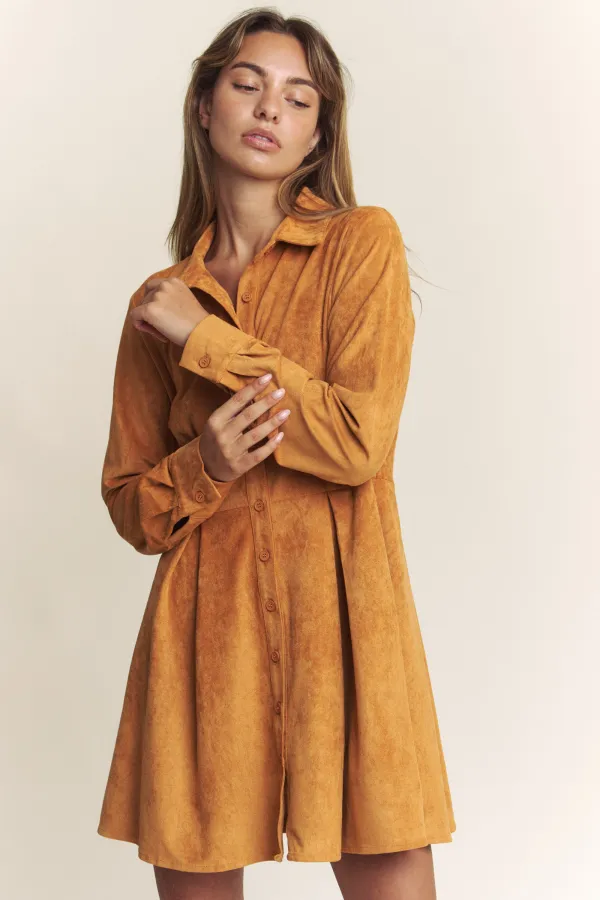 wholesale clothing suede button down long sleeve dress hersmine