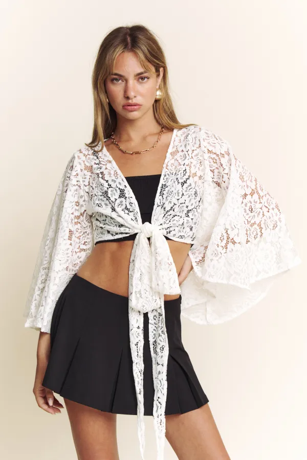 wholesale clothing lace kimono slv multi tie top hersmine