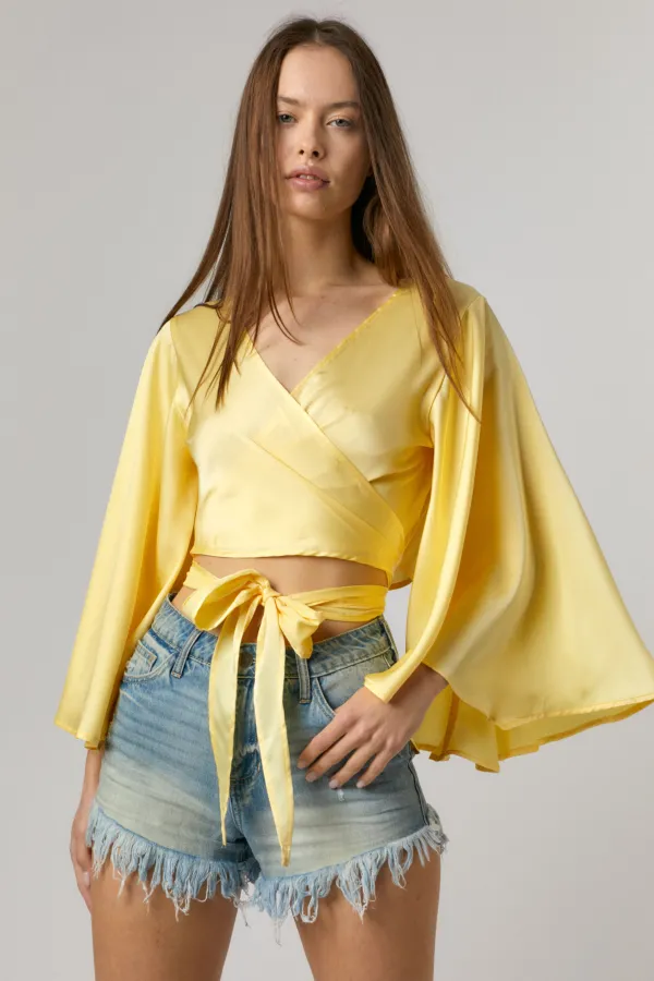 wholesale SATIN WRAP TOP WITH BELL SLEEVE hersmine