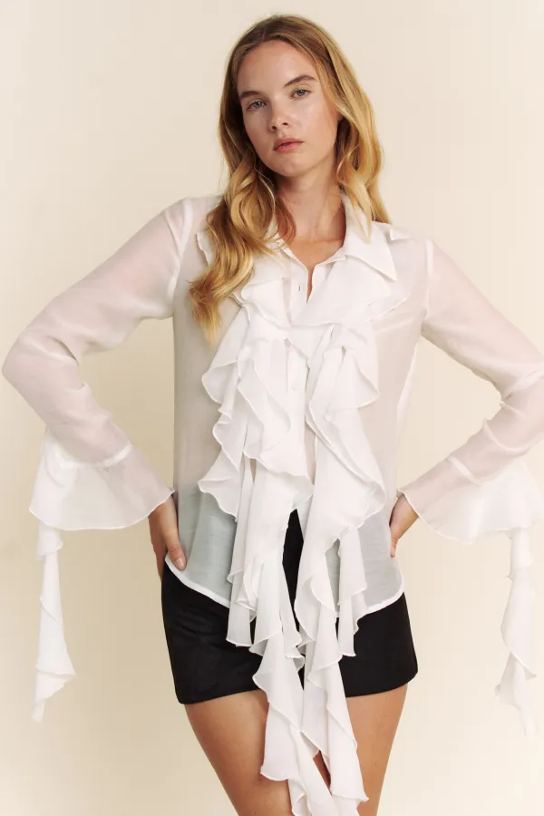 wholesale BUTTON DOWN RUFFLE DETAILED BLOUSE hersmine