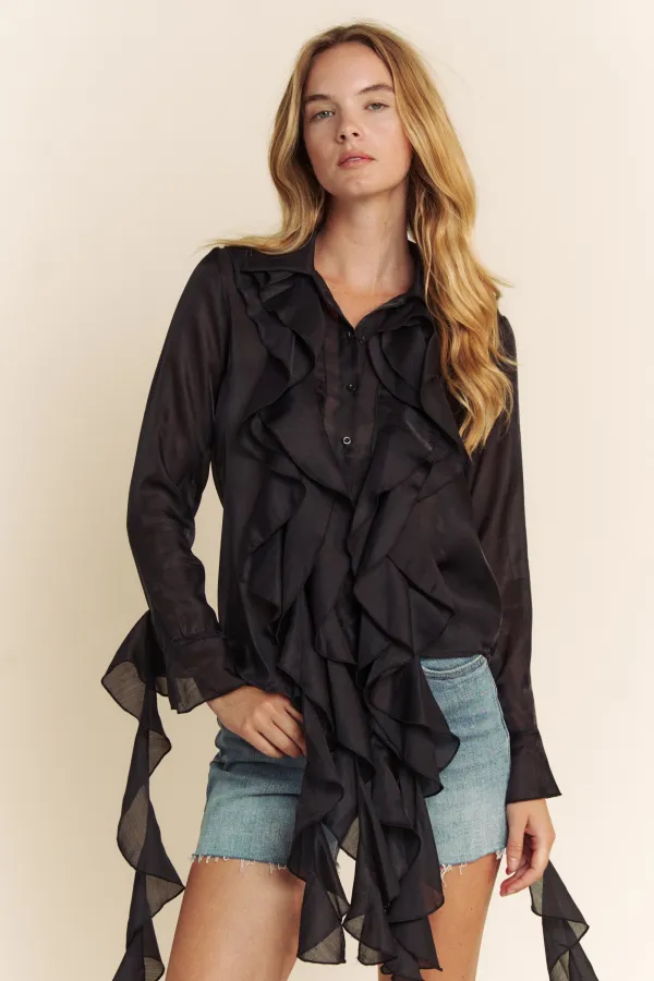 wholesale BUTTON DOWN RUFFLE DETAILED BLOUSE hersmine