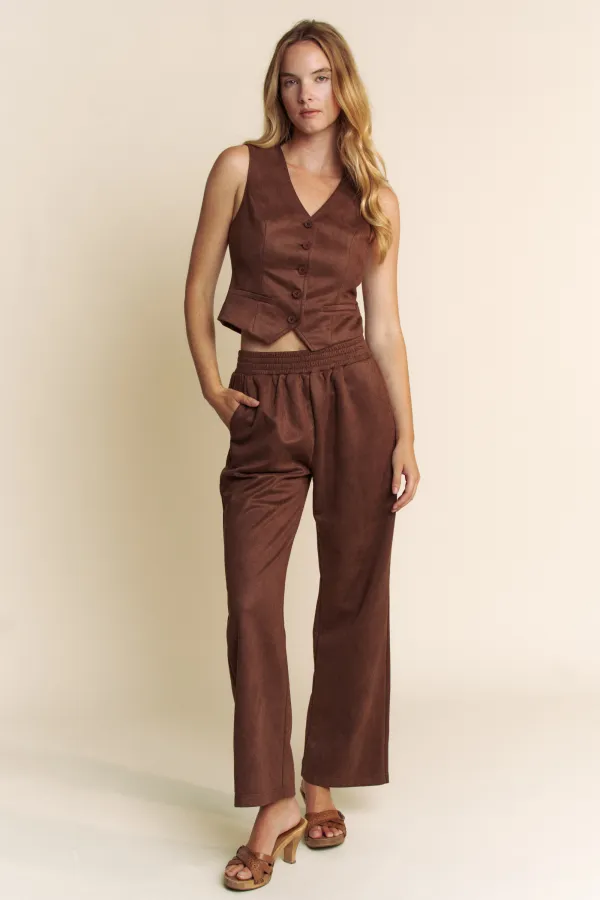 wholesale SUEDE SLVLESS VEST WITH MATCHING PANTS SET hersmine