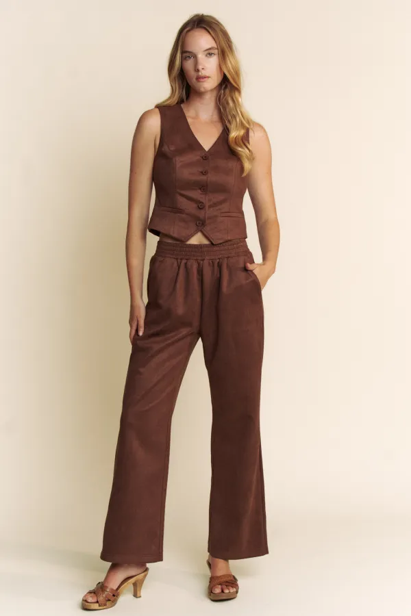 wholesale clothing suede slvless vest with matching pants set hersmine