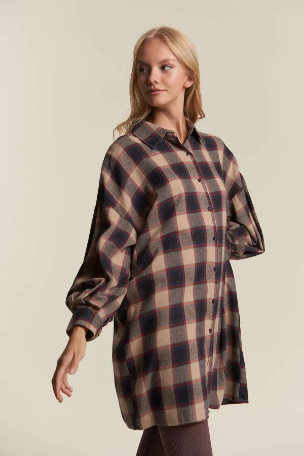 wholesale BUTTON DOWN OVERSIZE LONG SLV PLAID SHIRT hersmine