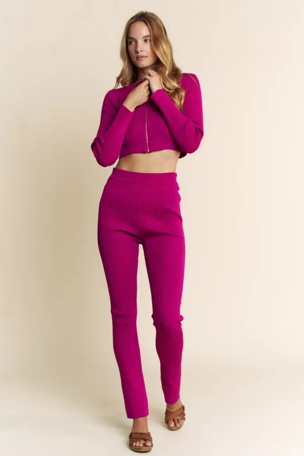 wholesale ZIP UP SWEATER TOP WITH MATCHING PANTS SET hersmine