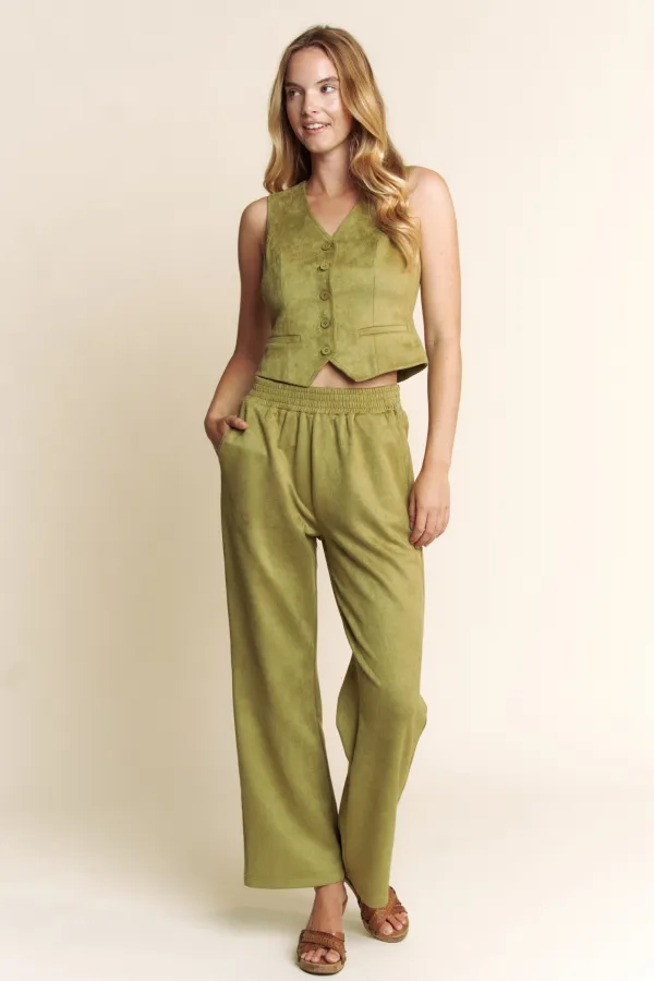 wholesale SUEDE SLVLESS VEST WITH MATCHING PANTS SET hersmine