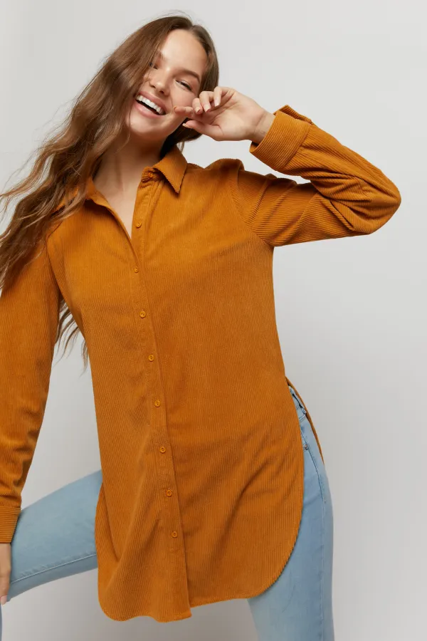 wholesale clothing corduroy button down side slit shirt hersmine