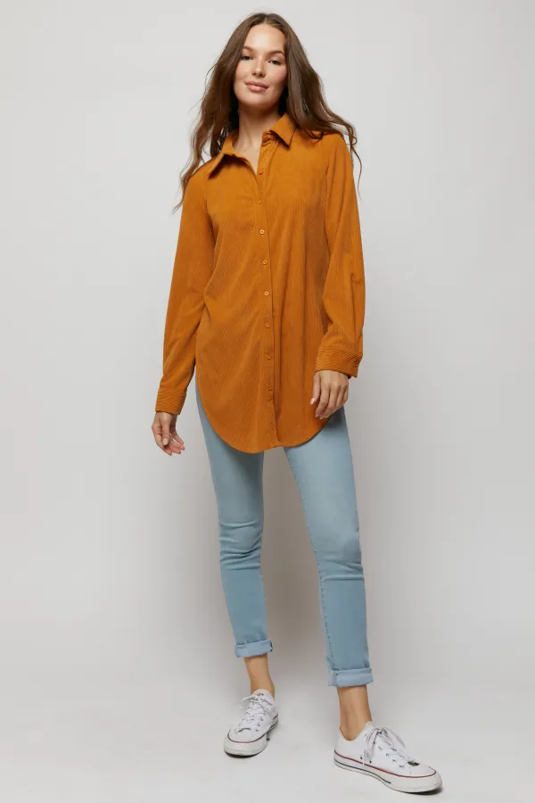 wholesale CORDUROY BUTTON DOWN SIDE SLIT SHIRT hersmine