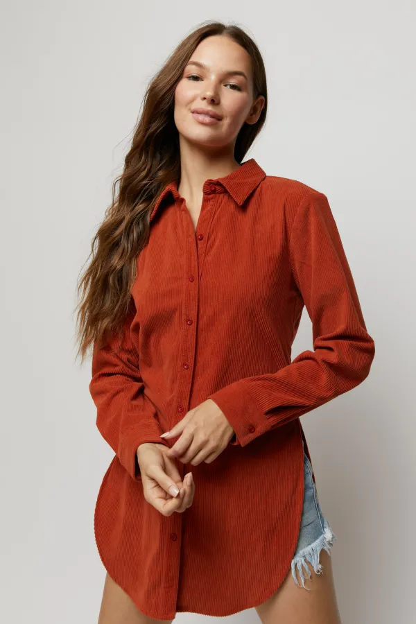 wholesale CORDUROY BUTTON DOWN SIDE SLIT SHIRT hersmine