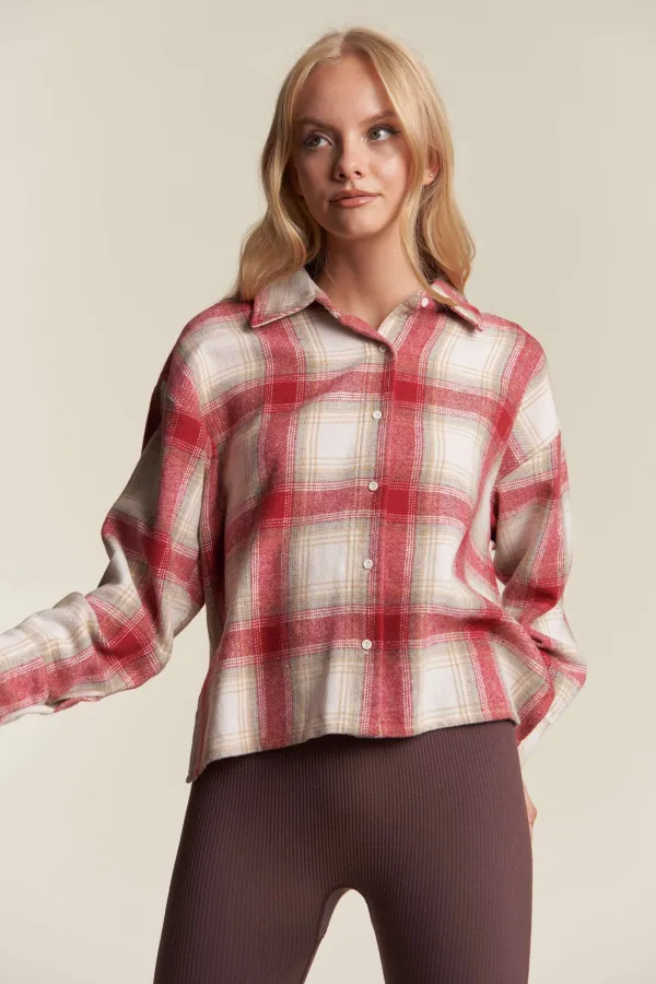 wholesale BUTTON DOWN HI LOW LONG SLEEVE PLAID SHIRT hersmine