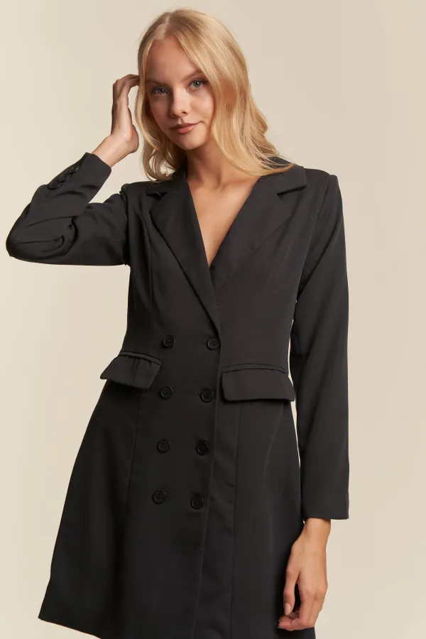 wholesale clothing double button blazer mini dress with longsleeve hersmine