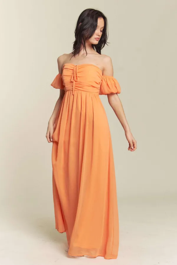 wholesale RUCHED CHEST OFF SHOULDER CHIFFON MAXI DRESS hersmine