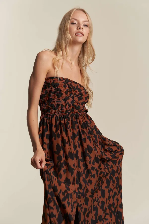 wholesale ANIMAL PRINT SLVLES MOCKED TUBE WIDE LEG JUMPSUIT hersmine