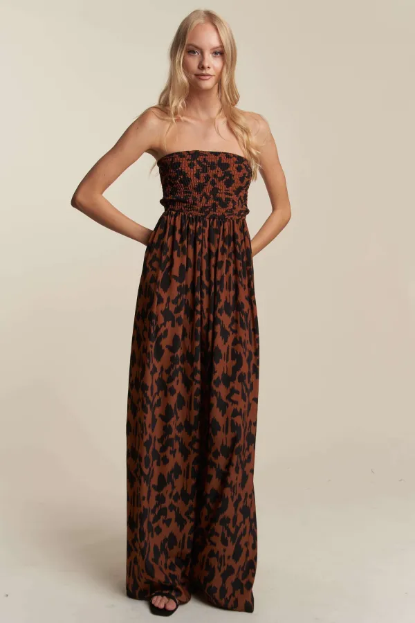 wholesale clothing animal print slvles mocked tube wide leg jumpsuit hersmine