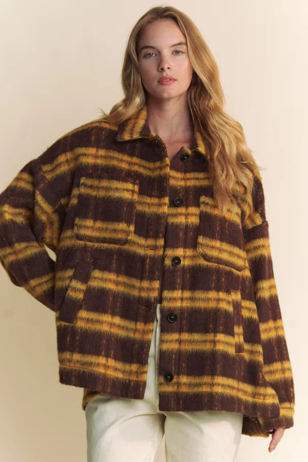 wholesale PLAID BRUSHED BUTTTON DOWN OVERSIZED JACKET hersmine