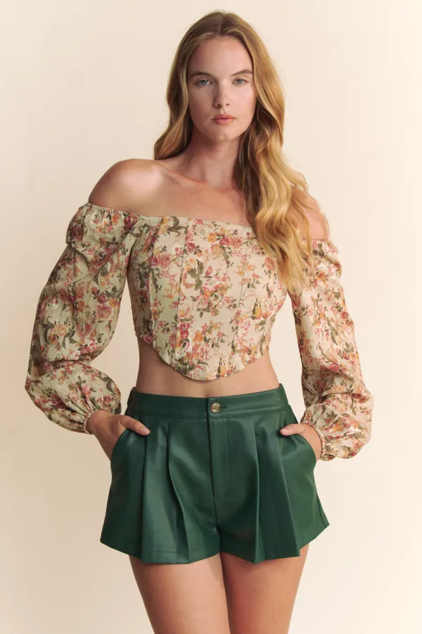 wholesale clothing ottoman floral print long sleeve bustier hersmine