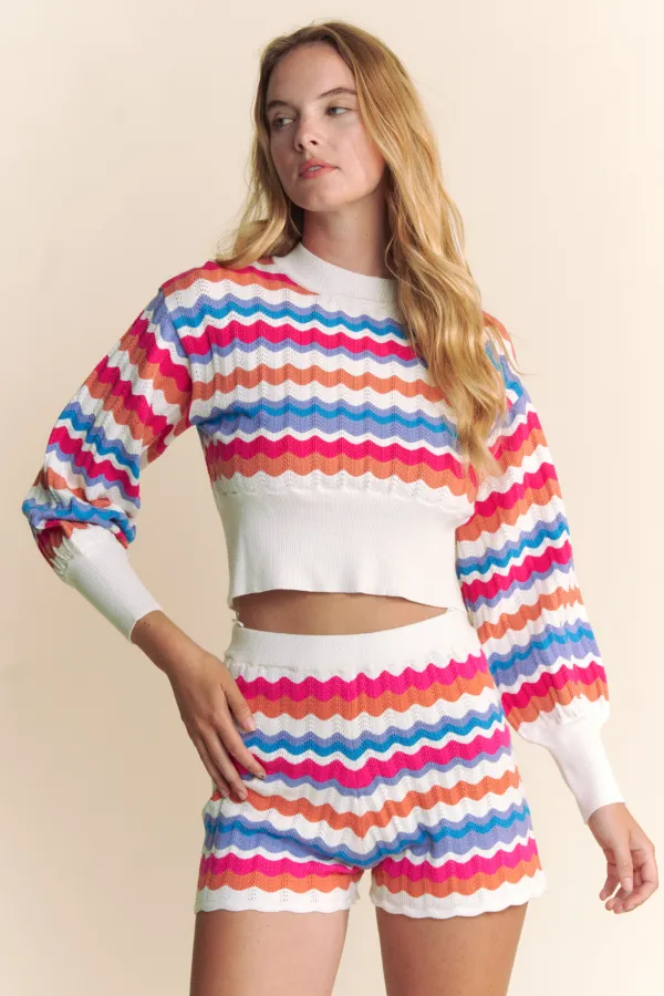 wholesale WAVE MULTI COLOR SWEATER WITH SHORTS SET hersmine