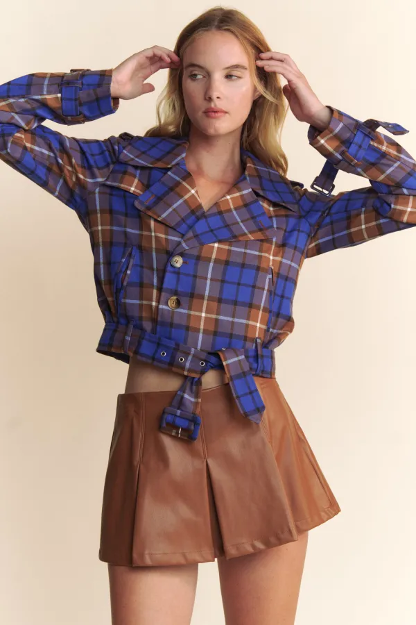 wholesale clothing plaid trench belted waist jacket hersmine