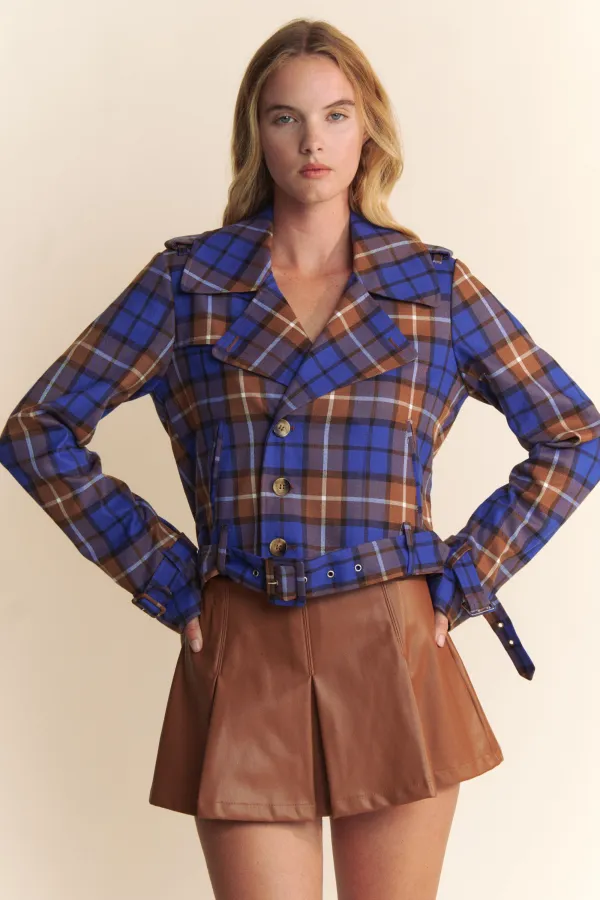 wholesale PLAID TRENCH BELTED WAIST JACKET hersmine