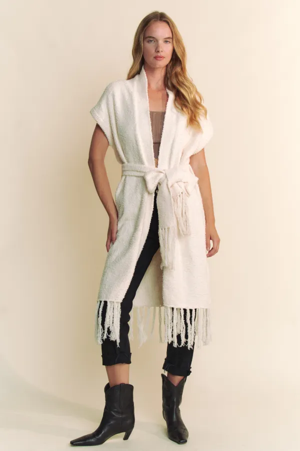 wholesale SOFT KIMONO SLEEVE FRINGE HEM SWEATER CARDIGAN hersmine