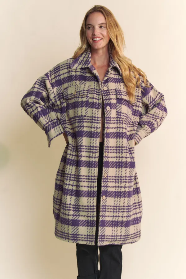 wholesale clothing plaid button down midi jacket hersmine