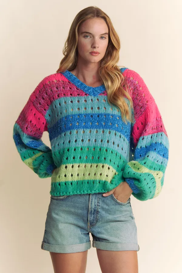 wholesale MULTI COLOR STRIPED SWEATER TOP hersmine