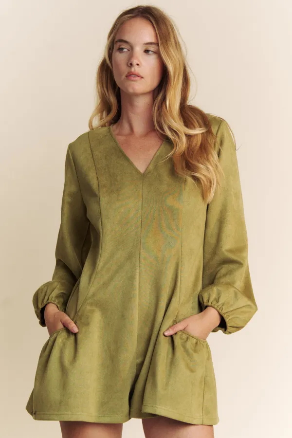 wholesale clothing suede long sleeve side pocked romper hersmine