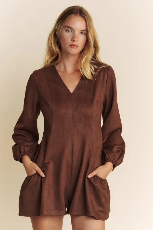 wholesale clothing suede long sleeve side pocked romper hersmine