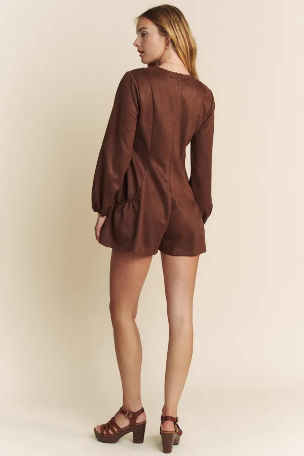 wholesale SUEDE LONG SLEEVE SIDE POCKED ROMPER hersmine