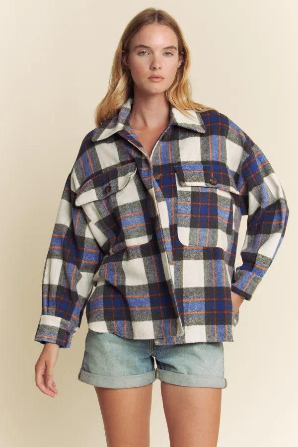 wholesale BRUSHED PLAID BUTTON DOWN POCKET JACKET W/LONGSLV hersmine