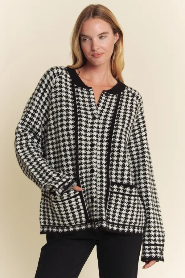 wholesale clothing houndstooth button down sweater jacket hersmine