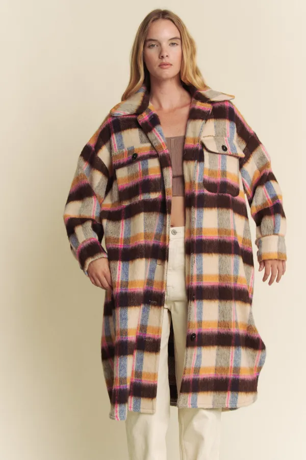 wholesale BRUSHED PLAID BUTTON DOWN SHACKET hersmine