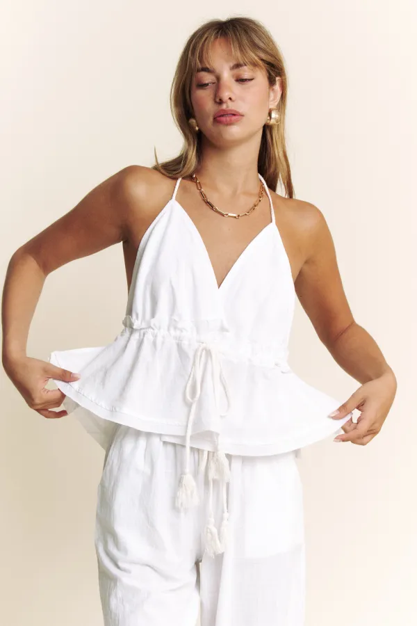 wholesale LINEN HALTER OPEN BACK TOP WITH LONG PANTS SET hersmine